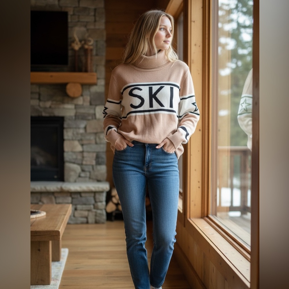 Beige and White SKI Sweater
